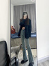 PMOG高腰復(fù)古毛邊微喇叭牛仔褲女彈力馬蹄褲春秋修身顯微辣女褲微喇叭 復(fù)古藍(lán)九分褲 M 建議95105斤 曬單實(shí)拍圖