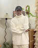 NEW OR MODE日系慵懶風毛衣男秋冬cityboy高領麻花針織衫潮牌寬松情侶套頭衫 白色 XL 曬單實拍圖