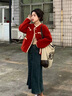 艾美琦美（AIMEIQIMEI）紅色法式小香風(fēng)羊羔毛絨外套女秋冬季2024新款小個(gè)子加絨加厚上衣 紅色（加厚） 加絨 M 曬單實(shí)拍圖