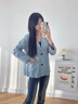 子牧棉麻秋裝 女文藝百搭小西裝外套薄款休閑長(zhǎng)袖西服開(kāi)衫上衣6003 淺藍(lán)色 M (建議95-115斤) 曬單實(shí)拍圖