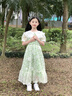 湯靈鼠女大童夏季連衣裙時(shí)尚女孩公主裙子洋氣兒童夏裝女韓版中大童女裝 綠色碎花連衣裙 140(建議身高130-140cm) 曬單實(shí)拍圖