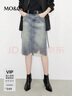 MO&Co.牛仔半身裙靛藍繩染重工洗磨爛邊高腰 牛仔藍色 M 165 曬單實(shí)拍圖
