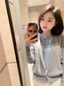 派吉鯊撞色假兩件灰色針織開衫外套女慵懶外搭毛衣上衣 藍(lán)拼白 高品質(zhì)直銷 S 建議75-95斤 曬單實拍圖