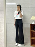 獨束大碼女裝「蘋(píng)果型」腰頭可調節微喇叭褲2025夏季通勤休閑褲 赫本黑 M （尺碼：1） 曬單實(shí)拍圖