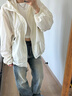 萬(wàn)欣兒韓版薄款連帽長(cháng)袖防曬服女夏季寬松別致原宿風(fēng)學(xué)院休閑百搭上衣潮 白色 M 建議90-105斤 曬單實(shí)拍圖