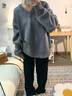 韓璐嬌（hanlujiao）休閑褲女裝套裝2025早春新款茶系穿搭一整套韓系慵懶風(fēng)顯瘦喇叭褲 灰色毛衣+黑色褲子 M 曬單實(shí)拍圖
