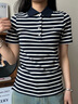 TOMMY HILFIGER25春夏新款女經(jīng)典1985珠地網(wǎng)眼休閑條紋多色修身短袖T恤POLO 藏青條紋0X4 M （推薦：105-115斤） 曬單實(shí)拍圖