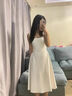 沐霓法式高級感初戀白色吊帶連衣裙女夏裝2024新款春款長(cháng)裙子氣質(zhì)修身 白色【口袋款】 S 曬單實(shí)拍圖
