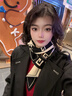 動(dòng)蕩橙千鳥(niǎo)格小圍巾女秋冬季新款假領(lǐng)子圍脖保暖百搭三角巾媽媽護頸脖套 小熊卡其米 曬單實(shí)拍圖