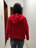 科蒙博卡秋冬紅色連帽寬松休閑偏厚羊毛衫女條紋撞色針織毛衣 爵士紅 M 曬單實(shí)拍圖