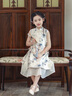 旗鉑旗袍女童夏季2025新款兒童演出漢服國風(fēng)旗袍裙 煙柳 120 曬單實(shí)拍圖