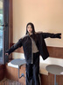 Shelley Jones韓系條紋長袖外套男2024春秋季新款寬松大碼撞色休閑運動潮牌夾克 黑色 XL [建議125-145斤] 曬單實拍圖