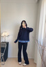 ELAND衣戀毛衣女高智感假兩件領(lǐng)子可拆卸撞色羊毛混紡毛衣25春新 藏青色(59)Navy L 曬單實拍圖