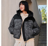 波司登（BOSIDENG）【反季】羽絨服藝術(shù)家聯(lián)名新國標90絨女短款潮酷涂鴉連帽休閑外套 巖灰礁海9BF6 M 165/88A 體重約120-140斤 曬單實(shí)拍圖