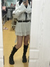 爾山集長袖連衣裙女秋冬v領(lǐng)襯衫裙2024新款美式短裙 條紋v領(lǐng)長袖連衣裙米白L碼 曬單實拍圖