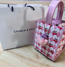 CHARLIE&KELLI CK品牌包包女包櫻桃滿(mǎn)印水桶包少女甜美通勤手提斜挎包生日禮物 粉色 曬單實(shí)拍圖