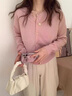 派吉鯊針織開衫女春秋季浣熊絨感短款毛衣外套小個子上衣 粉紅色 S 80-90 曬單實拍圖