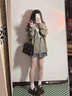 派吉鯊美式加絨加厚衛(wèi)衣女秋冬新款oversize連帽棒球服拉鏈開(kāi)衫大碼外套 灰綠色(春秋) 薄款 M 曬單實(shí)拍圖