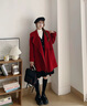 赫本風(fēng)羊絨雙面大衣秋冬新款大衣女中長(cháng)款系帶修身羊毛呢外套 酒紅色 M （建議100-110斤） 曬單實(shí)拍圖