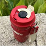 恩爾美（nRMEi）保溫杯陶瓷內膽咖啡杯女士高顏值茶水分離新款學(xué)生便攜隨行水杯子 紅色[陶瓷覆層內膽+杯套] 500ml 曬單實(shí)拍圖