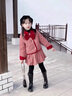 皮爾卡丹（pierre cardin）2025女童童裝冬季小香風(fēng)加厚套裝寶寶紅色千鳥(niǎo)格拜年加棉兩件套 加絨 68185紅 上衣加棉 裙子 兩 120cm 曬單實(shí)拍圖