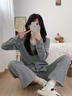 伊棠朵睡衣女春秋季韓版甜美蕾絲條紋棉款長(cháng)袖長(cháng)褲家居服套裝學(xué)生可外穿 FM-灰條紋長(cháng)袖 M （80-100斤） 曬單實(shí)拍圖