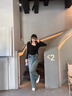 FSHE窄版闊腿牛仔褲女春夏2025新款高腰顯瘦復(fù)古撞色小個(gè)子直筒褲 藍(lán)色 28 _建議100-110斤 曬單實(shí)拍圖