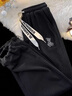 柏銘臣運動(dòng)衛休閑褲子男春季寬松潮流直筒闊腿褲男高街束腳長(cháng)褲子男裝 黑色 XL 【建議120-140斤】 曬單實(shí)拍圖