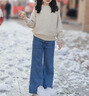 ELLE KIDS童裝 復(fù)古加絨微喇刺繡牛仔褲女童冬季高腰休閑百搭長褲 丹寧色 140 曬單實拍圖