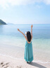 多想余純欲露背連衣裙女高級感裙子夏季長裙吊帶裙海邊穿搭沙灘裙度假 孔雀藍露背掛脖連衣裙 M 建議95-105斤 曬單實拍圖
