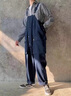 男款加肥背帶褲男胖子加大碼夏季寬松日系復古工裝男百搭吊帶褲ins直筒連體休閑褲 藍色 M 曬單實(shí)拍圖