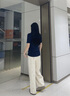 TOMMY HILFIGER春夏女裝優(yōu)雅通勤純色修身圓領(lǐng)內搭麻花肌理短袖針織衫 藏青色C1G M 曬單實(shí)拍圖