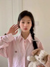 衣然呈品粉色甜美花朵格子長(cháng)袖襯衫女夏季新款寬松假兩件時(shí)尚上衣外套女 粉色 M 【建議90-110斤】 曬單實(shí)拍圖