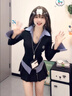 LDBE假兩件polo領(lǐng)長袖t恤女春季新款韓系小眾設(shè)計(jì)感修身顯瘦上衣內(nèi)搭 黑色 L 【110-120斤】 曬單實(shí)拍圖