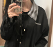 蜜樂奇美式拼接翻領(lǐng)黑夾棉外套女秋冬季2025新款深秋初冬穿搭?yuàn)A克棒球服 黑色 S 曬單實(shí)拍圖