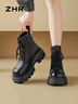 ZHR女靴冬季粗跟增高馬丁靴女復古加絨小個(gè)子短靴女 JF95A 黑色 38  曬單實(shí)拍圖