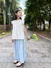 McTicco女童褲裙套裝夏季薄款2025新款兒童裙褲冰絲闊腿褲女大童夏裝褲子 2170藍(lán)色 140 140cm 曬單實拍圖