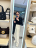 ELLE復古燈芯絨寬松闊腿褲女2024冬季新款慵懶松弛感高腰顯瘦褲子 米白 S 曬單實(shí)拍圖