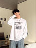 卡圖弛美式復古純棉重磅長(cháng)袖t恤男春秋季寬松潮流ins高街內搭打底衫衣服 白色 XL 曬單實(shí)拍圖