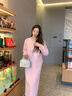 Mandy Zhang粉色100%綿羊毛雙面毛呢半身裙女冬季高腰直筒長款裙子 草莓粉（半身裙） S 曬單實拍圖