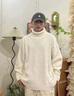 NEW OR MODE日系慵懶風毛衣男秋冬cityboy高領麻花針織衫潮牌寬松情侶套頭衫 白色 XL 曬單實拍圖