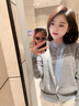 派吉鯊撞色假兩件灰色針織開衫外套女慵懶外搭毛衣上衣 藍(lán)拼白 高品質(zhì)直銷 S 建議75-95斤 曬單實拍圖