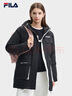 FILA 斐樂官方女裝中長款時尚派克羽絨服休閑連帽工裝外套 正黑色-BK S 曬單實拍圖