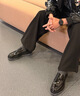 Anthony Miles休閑皮鞋男士套腳一腳蹬樂福鞋2025新款氣墊大底真皮男鞋舒適男鞋 黑色 XAD66190A042 41 曬單實(shí)拍圖