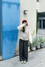 ELAND【綿羊毛＋山羊絨】衣戀毛呢外套人字紋挺闊棒球服25春新款 灰色(15)Grey S 曬單實(shí)拍圖