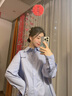lagogo簡(jiǎn)約藍(lán)白格紋襯衫女拉谷谷2025年春季新款落肩寬松上衣外套 混色 M 曬單實(shí)拍圖