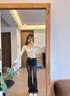莜仙格深藍(lán)色低腰修身微喇叭牛仔褲女春秋175高個(gè)子顯瘦加長(zhǎng)170拖地褲子 深藍(lán)色 M 曬單實(shí)拍圖