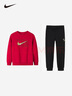 NIKE3BRAND 耐克男女童紅色拜年服衛衣+長(cháng)褲2件套兒童加絨保暖套裝 曬單實(shí)拍圖