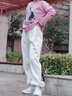 凡小如褲子女秋冬休閑運動褲闊腿直筒褲高腰百搭顯瘦衛(wèi)褲抽繩束腳純色褲 灰白色 L 【建議105-120斤】 曬單實拍圖
