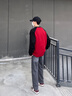 森馬（Semir）毛衣男2025春季絨感繡花針織衫內(nèi)搭寬松撞色插肩袖套頭毛衫潮 紅黑色調(diào)00369 M 曬單實(shí)拍圖